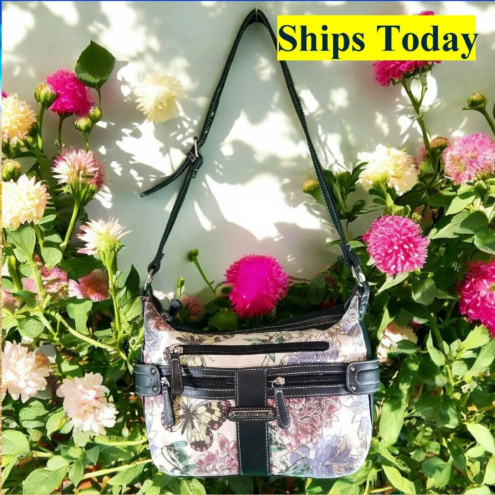 Stone Mountain Black Floral 70% Cotton Purse Shoulder Bag 12240